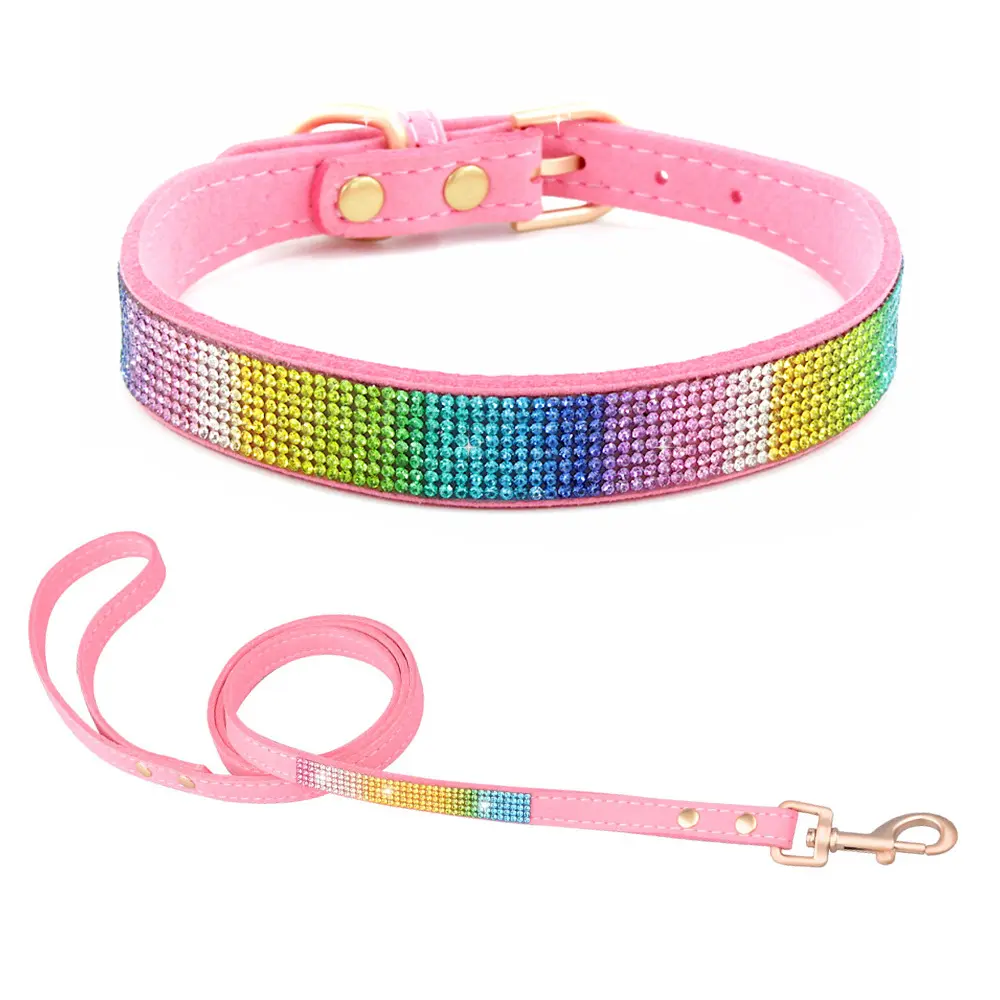 luxus leine diamant hund blue pink purple bling bling rhinestone pet dog collars and leash set