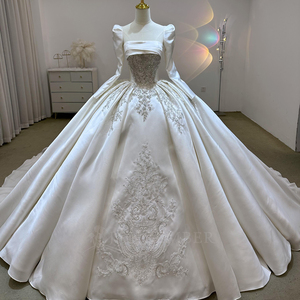 Vestido de Novia de Satén, Vestido de Boda de Lujo con Mangas Largas, Cuello Cuadrado, Vestidos de Novia Personalizados Lsjj50 Jancember - Product Image 5