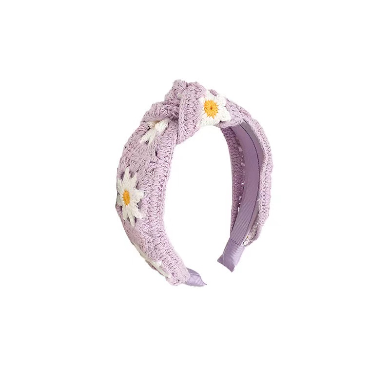 Европейский и американский лидер продаж вязаный крючком обруч для головы Универсальный ручной работы с маргаритками вязаные повязки на голову с узлом для женщин