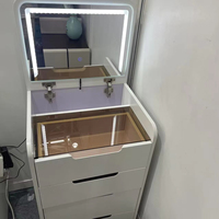 Coiffeuse de chambre moderne pliable avec miroir éclairé, armoire de rangement et station de maquillage de chevet - Conception multifonctionnelle