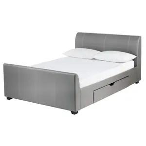 Moderne Knock-Down Ruimtebesparende Grijze Kleur Bed Kamer Sets Laden + Slee Bekleding Faux Lederen Bed Frame Ontwerp