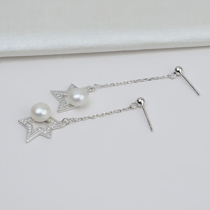 Pendientes de Plata S925 con Forma de Flor Simple, Cuentas Dobles, Accesorios de Perlas para Mujer, Pendientes de Moda - Product Image 4