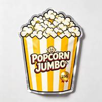 Sachet Mylar personnalisé de 25g en forme de seau à popcorn, découpé sur mesure, de qualité alimentaire, à soufflet, imprimé, pour l'emballage de snacks et de popcorn en détail