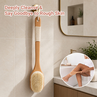 Brosse corporelle en loofah à long manche incurvé, avec poignée en corde, pour le bain et la douche, exfoliante, nettoyage en profondeur, brossage de la peau sèche