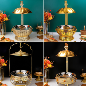 Plato de frotamiento colgante de acero inoxidable comercial de lujo, calentador de alimentos 6L 8L, adorno dorado, Hotel, <span class=keywords><strong>boda</strong></span>, banquete, Buffet, <span class=keywords><strong>Catering</strong></span> - Product Image 6