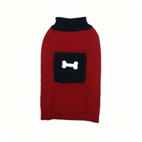 Pull pour chien mignon en forme d'os, col roulé tricoté rouge, vêtements chauds d'hiver pour animaux de compagnie, broderie nœud papillon