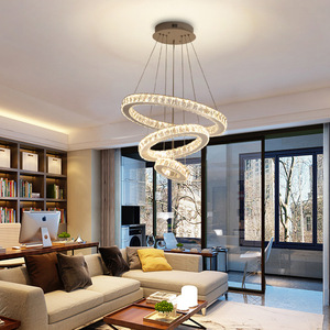 Lampe suspendue LED moderne de luxe à triple anneau en cristal verre fer matériel suspendu salle à manger hôtel éclairage circulaire décoratif - Product Image 3