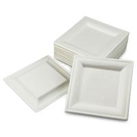Assiette en bagasse de canne à sucre 100% compostable, écologique, biodégradable, assiette carrée en bagasse, récipient alimentaire, assiettes carrées pour les fêtes