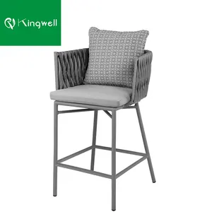 Большая мебель для патио, Современный барный стул с геометрическим дизайном, Плетеный спиртовой барный стул с подушкой