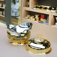 Chauffe-Plats Ronds Suspendus de Luxe Dorés pour Buffets d'Hôtel, Mariage et Événements - Équipement de Restauration Professionnel pour Maintien au Chaud des Aliments