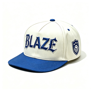 Casquette Snapback Unisexe Personnalisée avec Broderie 3D sur Toile, Blanc et Bleu Royal, Visière Plate Structurée, Style Sportif, Lettres Gothiques, Streetwear, Chapeau de Sport - Product Image 2