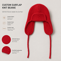 Bonnet de Noël personnalisé rouge chaud en crochet, bonnet amusant tricoté avec oreilles pour l'extérieur