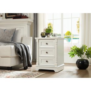 Farmhouse Style 3 <b>Drawer</b> <b>Side</b> <b>Table</b> With Charging Pedestal Tall Rustic Wood Square Nightstand Wooden Base Roman - Product Image 1