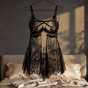 Chemise de nuit en mousseline rouge et noire transparente et sexy Golden Shuttle Weaving Fun pour femme, collection Printemps 2026 - Product Image 3
