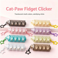 En gros, Clavier mécanique LED en acrylique 5 touches avec motif patte de chat mignon, jouet anti-stress multi-couleurs transparentes pour enfants, breloque de sac à dos