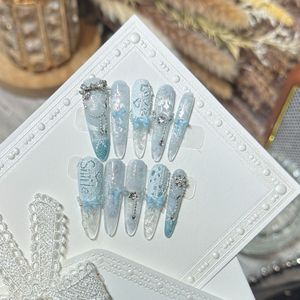 Lot de 10 <span class=keywords><strong>faux</strong></span> <span class=keywords><strong>ongles</strong></span> longs violets œil de chat faits à la main, à presser, pour salon de manucure, design personnalisé - Product Image 6