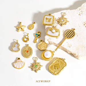 Sueño Dorado de Verano |   Colgante de Acero Inoxidable con Baño de Oro PVD de 18K para Fabricación de Joyería DIY |   Vida Marina, Palmeras, Playa y Vacaciones - Product Image 5