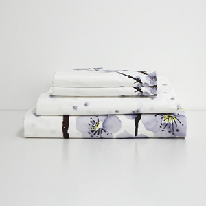 Bộ ga trải giường in hoa mận 100% cotton, thiết kế hiện đại, có thể đảo mặt, kèm bộ ga trải giường dệt phẳng - Product Image 2