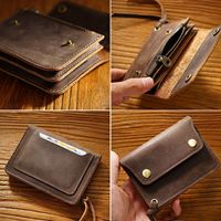 Dompet Resleting Pria & Wanita Kulit Sapi Asli Gaya Vintage Tempat Kartu Kredit Kecil