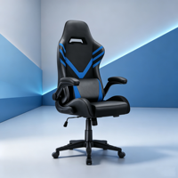 Chaise de jeu ergonomique en gros avec accoudoirs relevables, en cuir PU noir et bleu, chaise de bureau de course, capacité 350 lbs