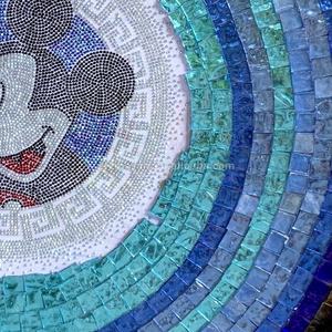 Mosaïque murale artistique en verre cristal bleu, puzzle personnalisable, dessins animés faits à la main, peintures décoratives, cadre métallique rond, mosaïque murale - Product Image 4