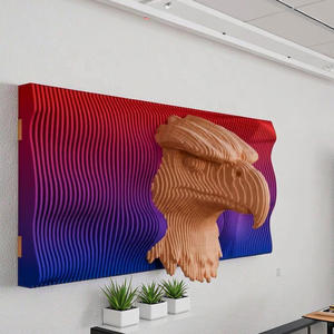 Sculpture murale moderne en bois massif ondulé, matériau naturel, aigle américain paramétrique poli, couleur personnalisée, pour entreprise - Product Image 2
