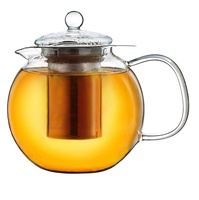 Théière en verre borosilicate soufflé à la main, résistante à la chaleur, compatible avec les plaques de cuisson, 800 ml, avec infuseur en acier inoxydable pour thé en feuilles.