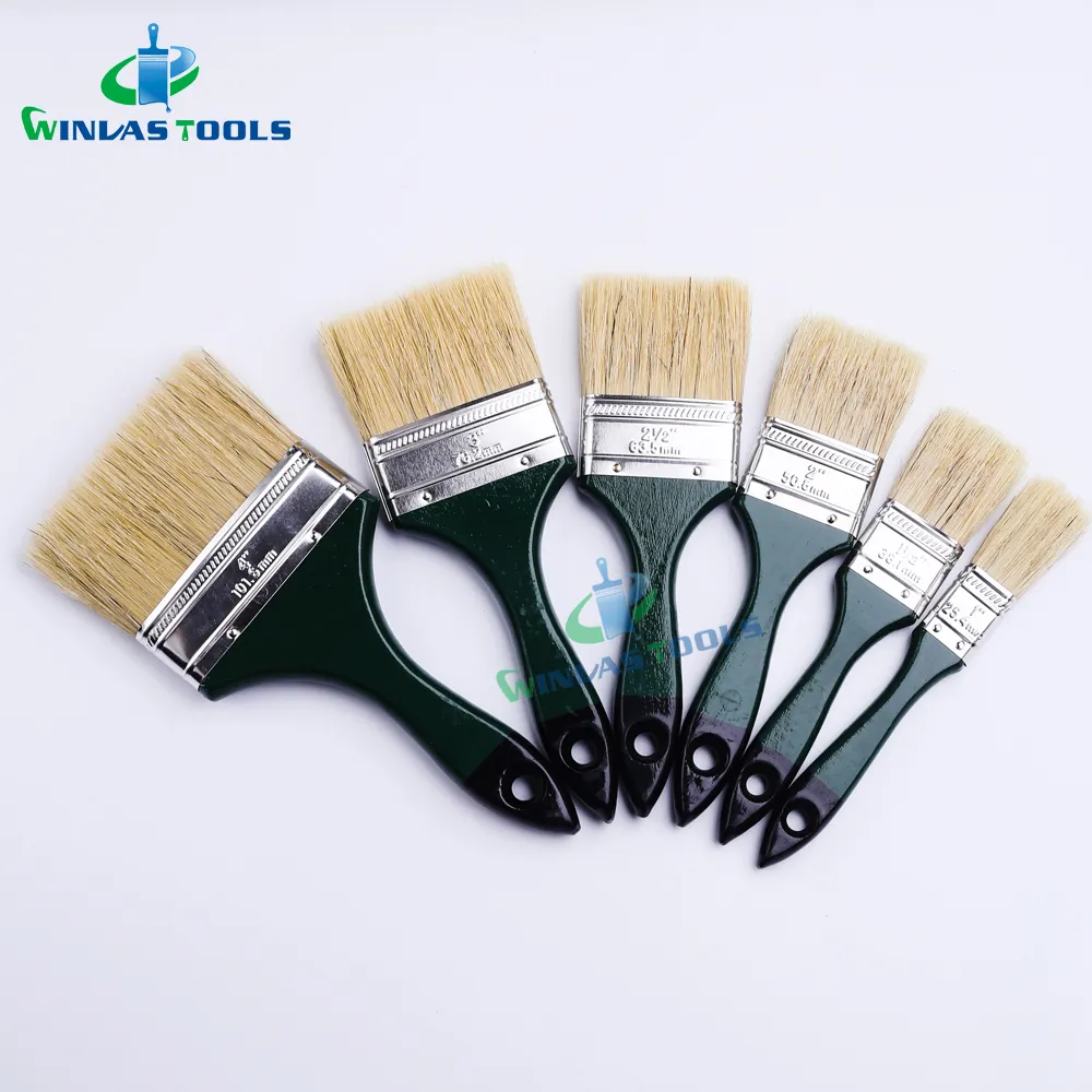 Çin fabrika farklı boyut duvar boya fırçası herhangi bir renk plastik saplı siyah domuz saç boya fırçası