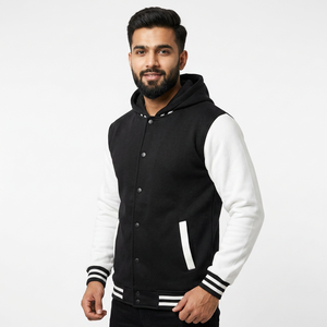 Best Selling <b>Men's</b> Fashion Hoodies Style Varsity Baseball Jacket Causal Hood Design Baseball Bomber Jacket <b>Men</b> Good Quality - Product Image 1