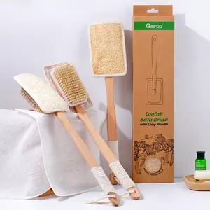 Natural Loofah Bathing Brush With Long Handle Swine Bristle Shower Brush Body Caring And Cleaning Biodegradable Loofah