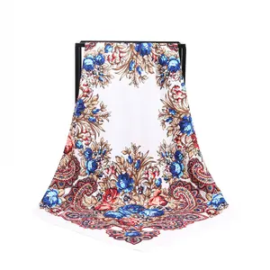 Estilo chinês retro flor brocado floral twill impresso grande lenço quadrado lenço de seda das mulheres lenço