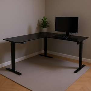 L-Shaped Electric Adjustable Height Desk For Home Office <b>Corner</b> Setup Modern Design Metal Frame Wood Top Freestanding - Product Image 2