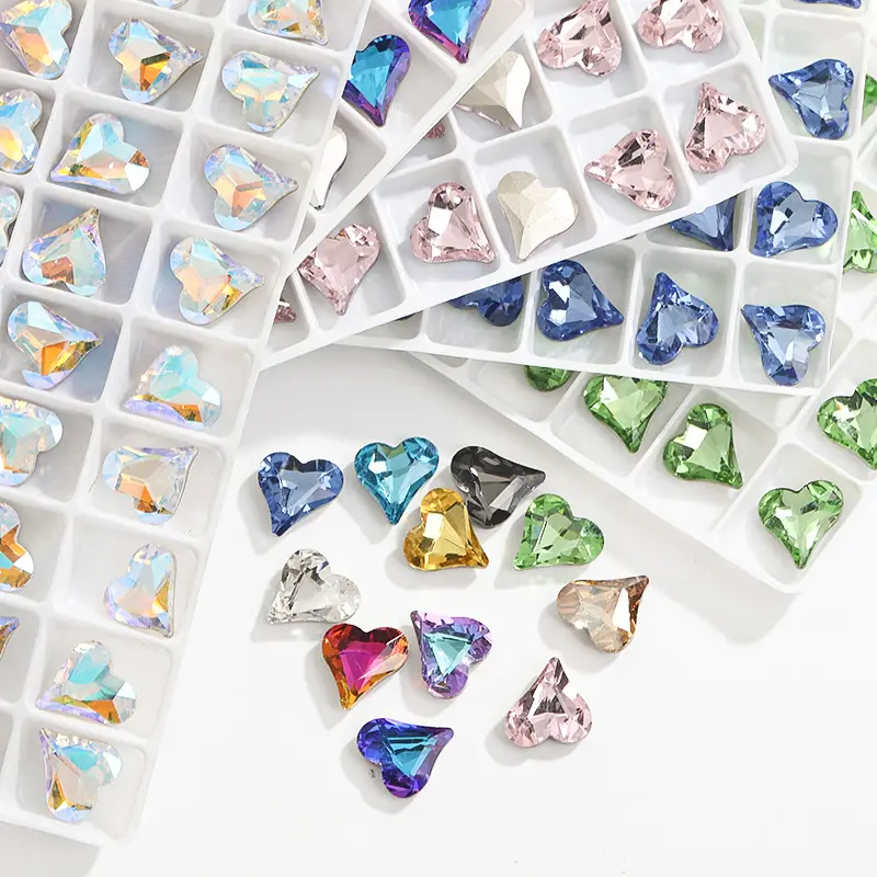 High Quality K9 Glass Stone Laser Heart Shape Rhinestones for Nail Luxury Crystal Love Heart Decoration Nail Rhinestones
