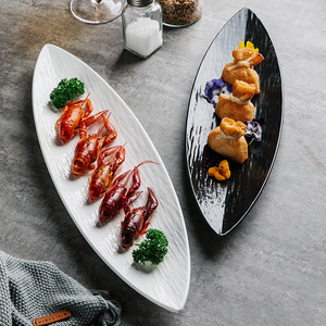 Plato de Cerámica de Lujo con Forma de Hoja Larga, Texturizado Mate, Bandeja para Sushi, Vajilla para Restaurantes Comerciales, Servicio de Catering, Hoteles - Product Image 2