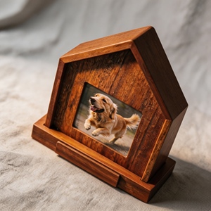 Urne funéraire pour animaux de compagnie en forme de maison, en bois de noyer, avec fenêtre photo et logo personnalisé, pour cendres de chien, souvenir commémoratif, objet de collection - Product Image 3