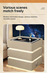 Smart Floating Nightstand with Sintered Stone Top & Password Lock, 3 Drawer Cream Style <b>Bedside</b> <b>Table</b> for Bedroom - Product Image 6