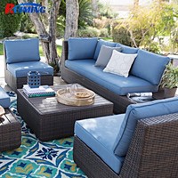 Ensemble de 3 canapés modernes en rotin PE pour patio en plastique osier pour le jardin mobilier d'extérieur sectionnel avec table à thé