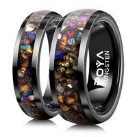 Bague en carbure de tungstène noir bombée 6 mm 8 mm avec incrustation de pierres de grès et de pierres concassées, finition polie miroir, pour mariage, fiançailles et anniversaire de couple