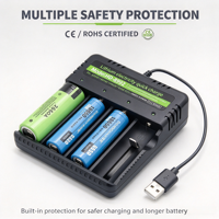 Chargeur de batterie au lithium 18650/26650/32650/14500/18500, 4 emplacements, 3,7 V, chargeur intelligent USB portable, prend en charge le démarrage Zerovolt