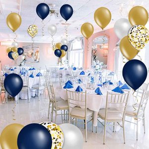 Ballons avec confettis en Latex, de couleur <span class=keywords><strong>bleu</strong></span> marine et or, 14 pièces, 12 pouces, métalliques chromés pour fête prénatale, fiançailles, remise de diplôme - Product Image 2
