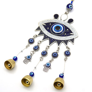 Pendentif vintage bleu œil de démon, carillon à vent en métal, décorations murales en verre et en métal - Product Image 6