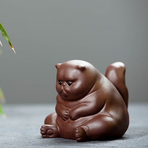 แมวเหมียวแกะสลักจากดินเผาอี้ซิง งานแฮนด์เมด ของตกแต่งบ้าน - Product Image 2