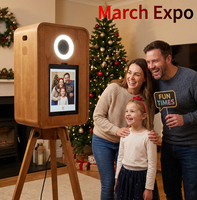 Photomaton pliable en bois massif de chêne, compatible iPad et appareil photo, avec cadre lumineux pour mariages, fêtes et lieux événementiels