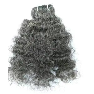 Indian grey 100% natural unprocessed temple human hair extensions black and grey hair