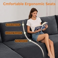 Canapé modulaire en U sans structure, double chaise longue, trois places, sectionnel moderne en velours côtelé avec mousse à mémoire de forme et assise profonde