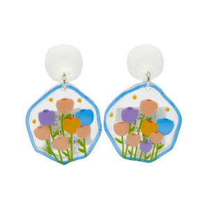 Orecchini pendenti dipinti con design floreale, borchie in resina, gioielli alla moda per donna, accessori, confezione da 12 pezzi - Product Image 2