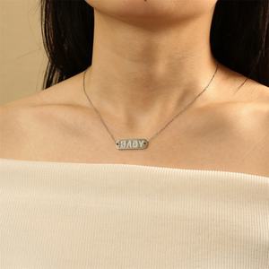 Meilleur cadeau de bijoux plaqué argent <span class=keywords><strong>MAMA</strong></span> <span class=keywords><strong>QUEEN</strong></span> BABY LUCKY I love U Letter Flower Zircon Charms Female horizontal Pendant Necklace - Product Image 5