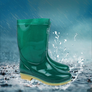Botas de lluvia para mujer hasta media pantorrilla, color verde sólido, antideslizantes, de tacón bajo, impermeables, para lavado de autos y uso en exteriores - Product Image 1
