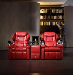 การออกแบบที่ไม่ซ้ํากันพักผ่อนวิลล่าห้องภาพยนตร์โซฟาเครื่องบินหรูหรา 2 <span class=keywords><strong>ที่นั่ง</strong></span>บ้านผู้เอนกายอัตโนมัติโรงละครที่นั่งชาร์จไร้สาย - Product Image 2
