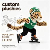 Op maat gemaakte fabrieks-pluche leoparden speelgoed OEM wintersport dieren knuffel mascotte groene trui schaats schoenen aangepast ontwerp